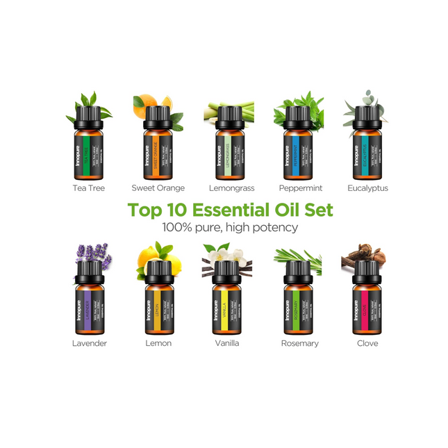 Ultrasonic Aromatherapy Diffuser & Essential Oils Set – 10 Oils, 4 Timers, 7 Lights